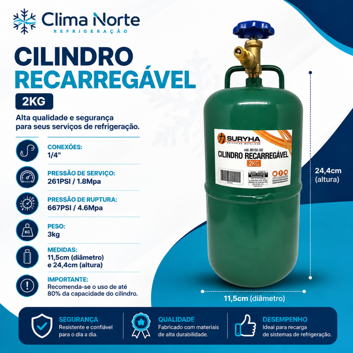 Cilindro recarregável 2kg Suryha recolhedor